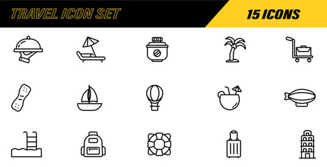 Travel and tourism line icons collection. Hotel, museum, airport, trip icons. UI icon set. Thin outline icons pack. Vector illustration. Vector Graphic. EPS 10