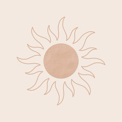 Whimsical boho sun element in neutral colors, baby shower and wedding invitation, nursery decor