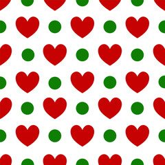 Seamless Christmas pattern with hearts and berries. Vector illustration. Perfect for wrapping paper, textiles
