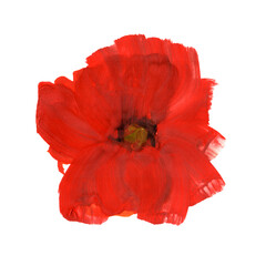 Hand-painted acrylic and gouache red poppy flower. Modern flowers interior painting. Fashion plant painting for fabric design, T-shirts, bags, cosmetics packaging, wedding invitations. 