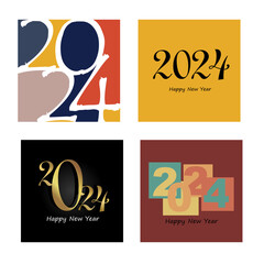 Set of Happy New Year 2024 logo text designs. 2024 number design templates. Collection of Happy New Year 2024 symbols. Vector illustration with stunning colorful labels