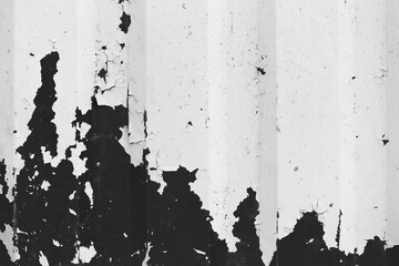 Black white peeling old paint with metal surface fence texture background