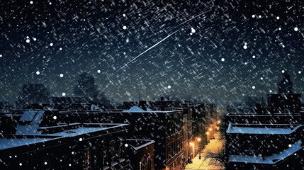 Falling snowflakes against a dark night sky