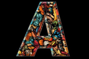 letter a, comic book style, on black background