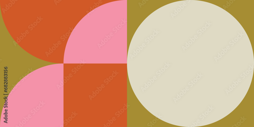 Aufkleber Modern vector abstract  geometric minimalist background with circles, rectangles and squares  in retro Scandinavian design style. Simple shapes graphic pattern for wallpaper, fabrics or  branding.