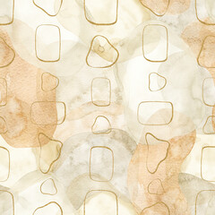 Watercolor seamless pattern with abstract beige shapes, glitter shapes. Hand drawn clipart. Perfect for card, textile, tags, invitation, printing, wrapping.