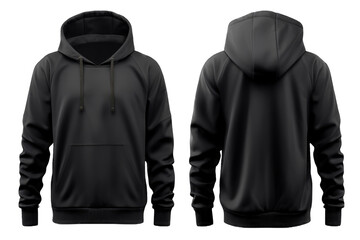 black hoodie jacket mockup  front and back view PNG isolated on white transparent background