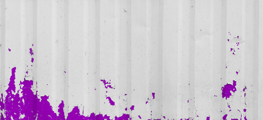 Purple peeling old paint metal surface fence texture background white pink flakes messy