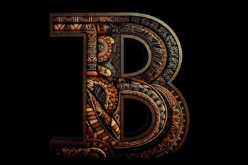 letter b, mayan style, on black background