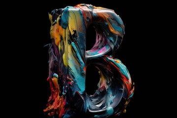 letter b, abstract expressionism style, on black background