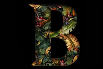 letter b, jungle style, on black background