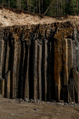 Summer Basalt Pillars Geological Reserve and basalt guarry near Basaltove lake, Kostopil district of Rivne region, Ukraine