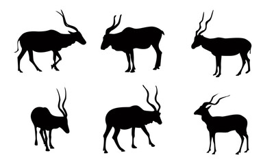 Addax silhouettes set vector illustration (black And white)