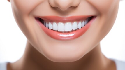 Obraz premium Smiling woman with white teeth, close-up of teeth on face
