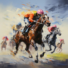 Horse racing illustration, generative ai, 