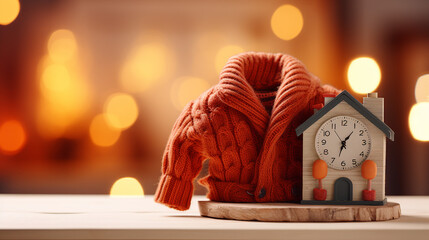 cozy home decor with warm clothes on table