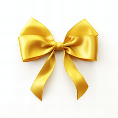 Yellow ribbon and bow with gold isolated on white background