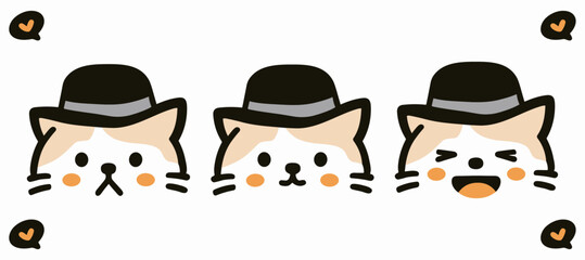 Set of three expressive feline faces