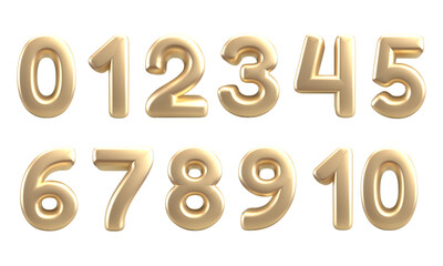 set of number gold style colection 3D render