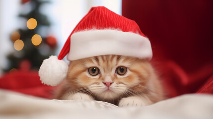 Obraz na płótnie Canvas Cute cat puppy with Christmas hat