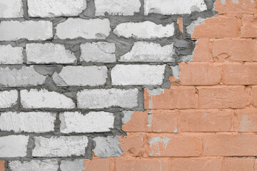 Old brickwork white silicate blocks and cement with colored paint texture background