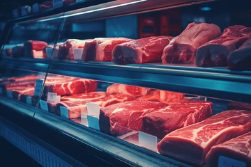 Fotobehang Meat shelf in a supermarket. Generative AI © SRITE KHATUN