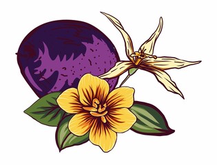 elements for design passion fruit with flowers and vanilla, packaging design, textiles, lantern, paper, tableware