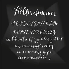 Alphabet, hand print, letters, numbers, symbols, calligraphy, lettering, handwritten