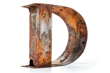 letter d, from rusty metal, on white background