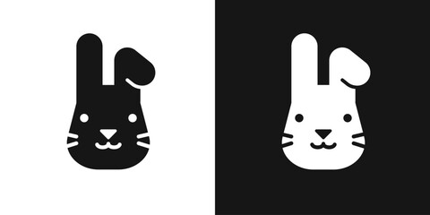 Cute hare face vector icon. Bunny with bent ear sign - obrazy, fototapety, plakaty