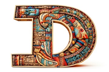 letter d, mayan style, on white background - obrazy, fototapety, plakaty