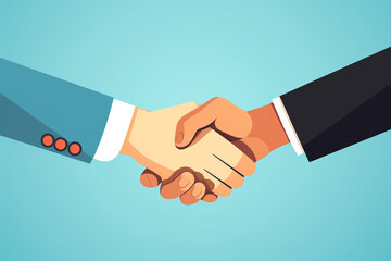The close up vibrant and colorful minimal flat illustration of businessmen shaking hands in meetings or agreements isolated on a simple background. Generative AI.