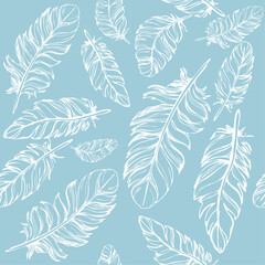 Seamless background with beautiful feathers of a bird. Repeating texture. Fabric design, background, wallpaper. Boho Style