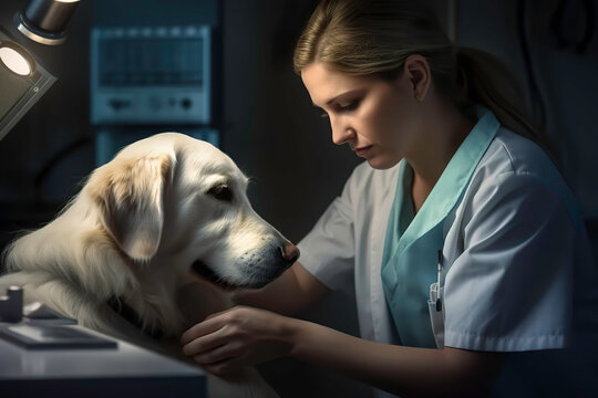 a female dog technician checking an examination