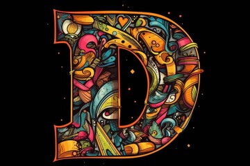 letter d, comic book style, on black background
