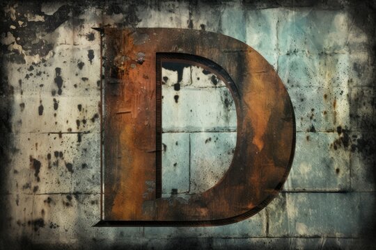 letter d, grunge style, on white background