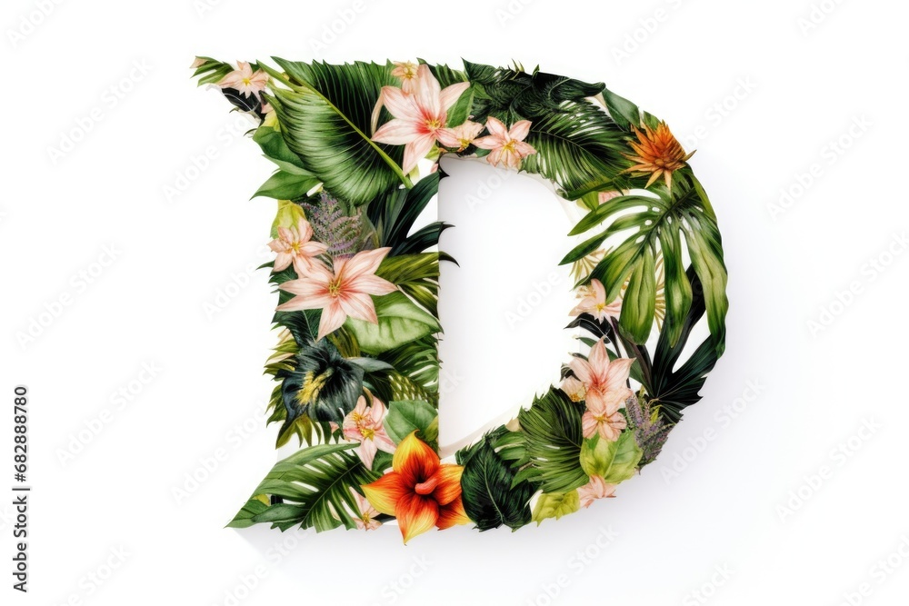 Wall mural letter d, tropical style, on white background - Wall murals