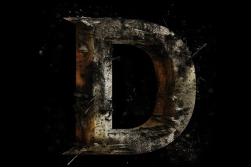 letter d, grunge style, on black background