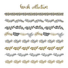Obraz premium Collection of floral brushes. Decorative elements for design invitation, cards, labels. Stylized twigs.
