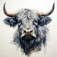 Majestic Highland Cow in Watercolor Painting