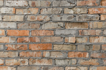 Old brickwork wall cement interlayer texture rough background brick weathered