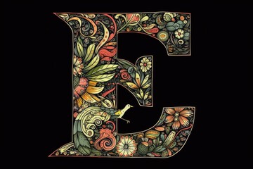 letter e, hand-drawn doodle style, on black background