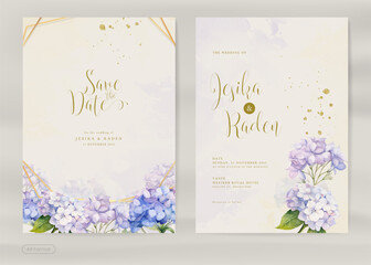Vintage Wedding Invitation Template with Hydrangea Flower Watercolor