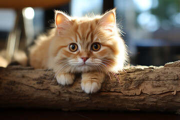 Cute little kitten on the wood ai generative