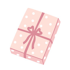 Vector isolated illustration of a pink gift box on a white background. New Year, gift image. Concept for Christmas, New Year, holiday, gifts.