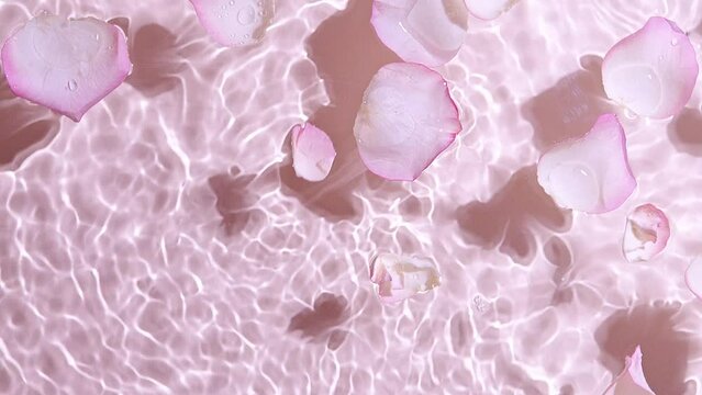 Pink flower drop into water spa wellness beauty routine