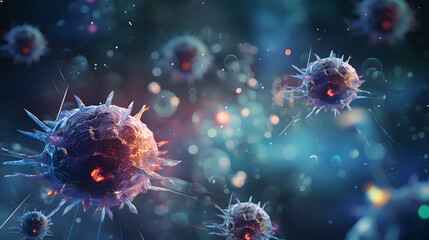 Illustration of immune system concept with abstract space and bacteria