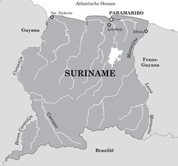 Suriname Map with Border Rivers (Dutch)