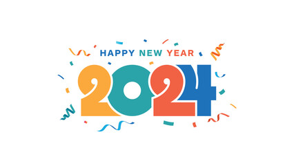 Obraz premium Colorful design typography. Happy new year 2024 Greeting background banner logo illustration. Design templates for calendar covers, posters, social media and other purposes.