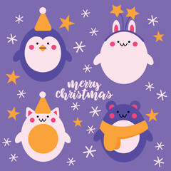 Cute animals. Cartoon-style Christmas characters